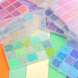 DIY colorful bead kit with 15-grid organizer box containing assorted glass seed beads