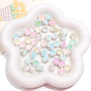 Mixed shape macaron aurora crackle beads in flower tray for DIY jewelry making