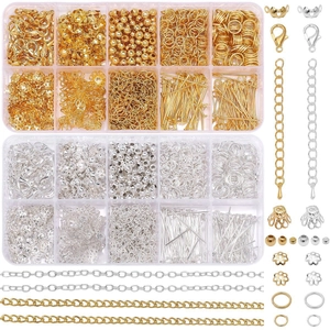 Kit de Accesorios para Joyería DIY Con Cierre de Langosta Anillos de Salto Cadena de Extensión Alfileres Caja Oro Plata Hecho a Mano
