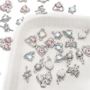 Alloy Rhinestone Melting Rose Bow Heart Planet Crown Pendant DIY Bracelet Necklace Jewelry Accessory For Women Making