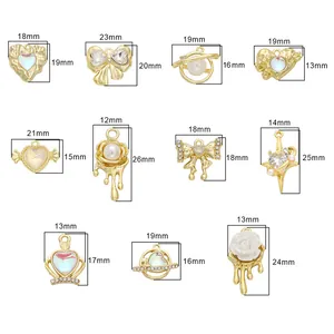 Size chart for rhinestone alloy charms with rose bow heart planet shapes for DIY jewelry
