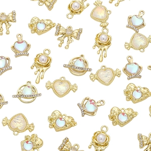 Alloy gold pendants set with rhinestones and pearls for DIY bracelet and necklace making