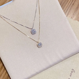 Elegant S925 sterling silver square halo necklaces in silver and rose gold finish