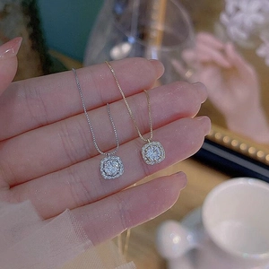 925 Sterling Silver Square Cushion Halo Zirconia Pendant Necklace Elegant Clavicle Box Chain Jewelry For Women Gift