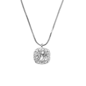 Elegant S925 sterling silver necklace with a square halo pendant and round center stone
