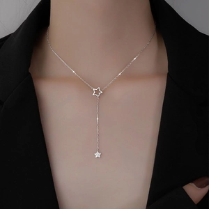 Collier Étoile en Argent Sterling S925 Gland Pour Femmes Minimaliste Zirconium Incrusté Chaîne de Clavicule en Y Bijoux