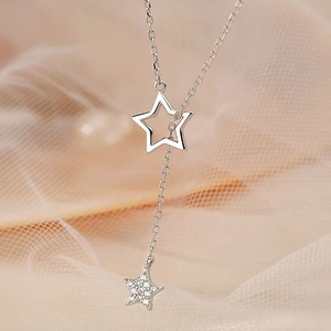 Élégant collier lasso en argent sterling S925 avec pendentifs étoiles scintillantes