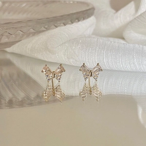 Douces Boucles d'Oreilles Clous Nœud Papillon Avec Tige en Argent Sterling 925 Zirconium Incrusté Or Argent Bijoux pour Femmes