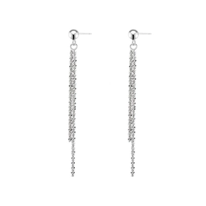 Boucles d'oreilles pendantes en argent S925 avec chaînes à pompons étincelantes au fini sablé
