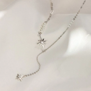 Collana a stella in argento sterling S925 con perle bianche e cristalli zirconi