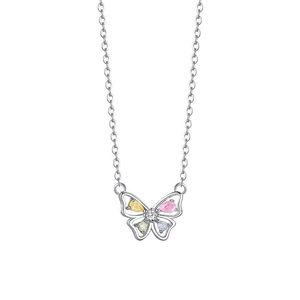 Collier papillon en argent sterling S925 avec des cristaux de zircone cubique colorés