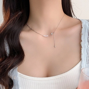 Collana di Künstliche Perle con Stella a Otto Punte in Argento S925 Placcato Oro Argento Pendente a Stella Zirconia Gioielli di Moda