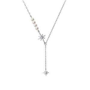Elegante collana a Y in argento S925 con perle e ciondoli a stella polare per donne
