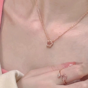 Parure de bijoux en argent S925 or rose avec collier fleur de cerisier et bague réglable
