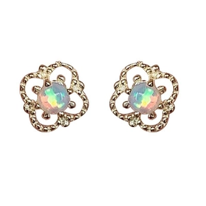 S925 sterling silver hollow clover stud earrings with opal stone in rose gold