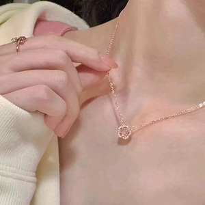 Ensemble collier et bague en argent S925 rose doré avec fleur de cerisier et zircon