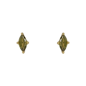 Minimalist S925 sterling silver marquise-cut olive green stud earrings in gold plating