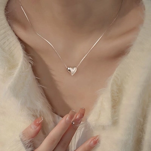 925 Sterling Silver Heart Pendant Necklace High Polished Minimalist Box Chain Fashion Jewelry For Women