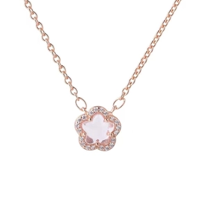 Collier élégant en argent S925 doré rose avec fleur de cerisier et nacre scintillante