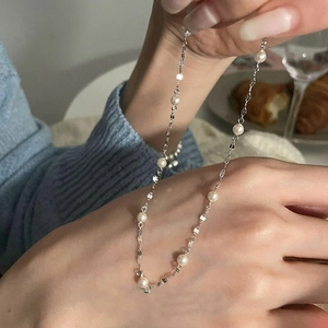 Luxury 925 Sterling Silver Artificial Pearl Necklace Minimalist Light Luxury Clavicle Chain For Women Daily Party Elegant Jewelry
