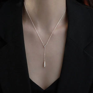 Collier en Y à Gland Goutte d'eau en Argent Sterling 925 pour Femmes Chaîne Lariat Réglable Minimaliste Bijoux Élégants Cadeau