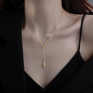 Élégant collier en Y en argent S925 doré avec pendentif goutte d'eau pour femme