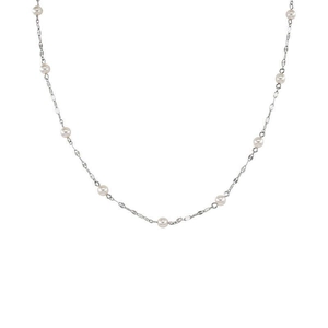 Elegant S925 sterling silver pearl necklace featuring white round pearls on a dainty chain
