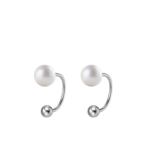 Elegant S925 sterling silver freshwater pearl drop earrings with C-shaped hook design