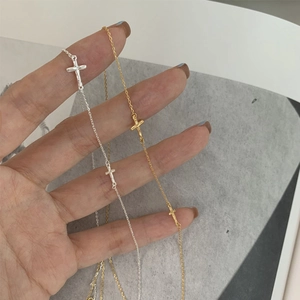 925 Sterling Silver Wrinkled Cross Pendant Necklace Minimalist Layering Clavicle Chain Gold Silver Jewelry For Women