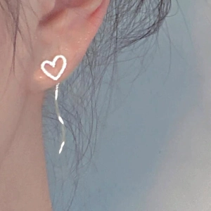 S925 sterling silver hollow heart tassel earrings with dangling wavy chain for women