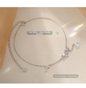 Détails de la chevillère papillon en argent sterling S925 avec pampilles en zircone
