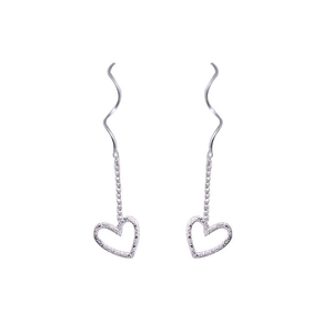S925 sterling silver heart tassel threader earrings with hollow frosted charm design