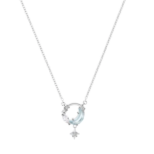 Collar de luna y estrella en plata S925 con luna de opale azul y circonitas claras