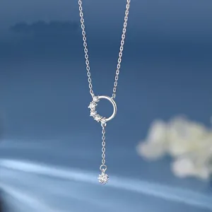 S925 Sterling Silber Blumenkranz Quaste Halskette Für Damen Eingelegte Strass Geometrische Kreis Anhänger Modeschmuck