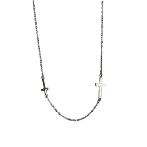 Minimalist S925 sterling silver chain necklace featuring double smooth cross pendants