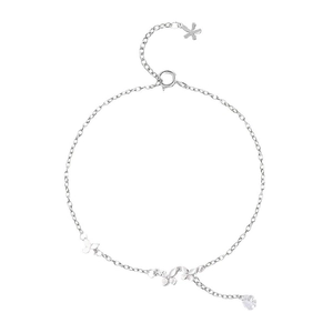 Élégante chevillère en argent sterling S925 avec papillon et breloques en cristal brillant
