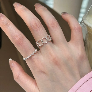 S925 sterling silver geometric hollow and beaded open ring set for minimalist style