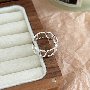 Minimalist S925 sterling silver open ring with geometric hollow rectangle and circle design