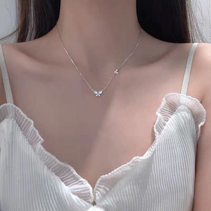 925 Sterling Silver Butterfly Pendant Necklace Synthetic Cat's Eye Stone Rhinestone Clavicle Chain For Women Elegant Jewelry Gift