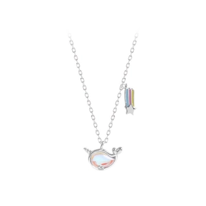 S925 Sterling Silber Einhorn Narwal Kette mit schillerndem Regenbogen Opal Anhänger