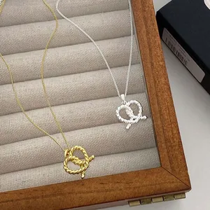S925 Sterling Silver Twisted Rope Knot Pendant Necklace For Women Layered Artificial Pearl Double Chain Minimalist Fashion Jewelry