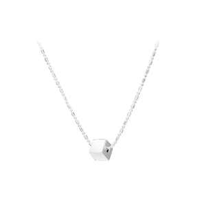 Minimalist S925 sterling silver geometric cube necklace with a polished mirror finish pendant