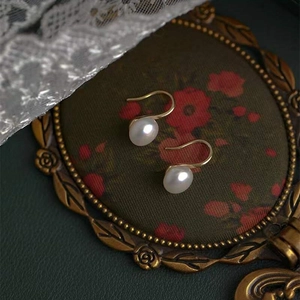 Boucles d'Oreilles Crochet en Perle d'Eau Douce Style Vintage Français Avec Tige en Argent Sterling 925 Bijoux Élégants