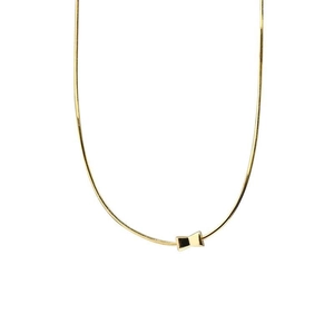 Minimalist S925 silver bow pendant necklace with golden snake chain for women
