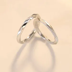 Polished S925 sterling silver Mobius couple rings with frosted and glossy finish surfaces