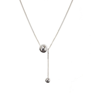 Collier en Y en argent sterling S925 minimaliste avec glands à billes polies et chaîne box