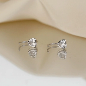 Boucles d'oreilles cœur en argent 925 en forme de C avec pierres de zircon clair