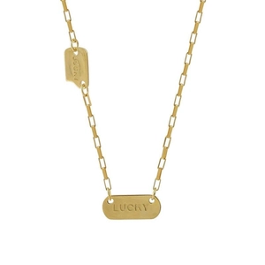 Collier en argent S925 doré avec pendentifs LUCKY carrés sur une chaîne trombone chic