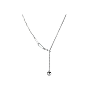 Minimalist S925 sterling silver Y-shaped tassel necklace with paperclip chain and ball pendant