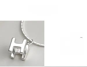 Vue macro détaillée du pendentif en forme de H en relief sur un collier en argent S925